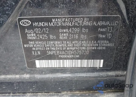 2013 Hyundai Sonata Gls из США, поврежденный, VIN 5NPEB4AC1DH575720